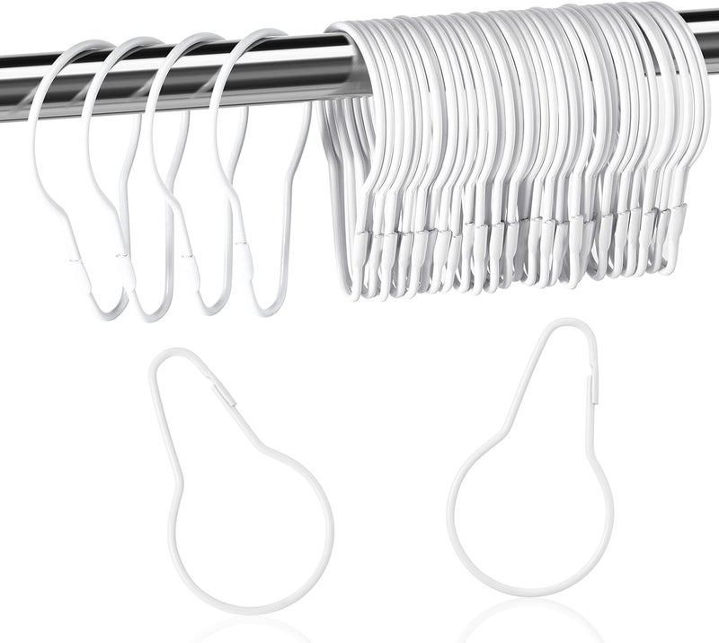 Queekay Metal Shower Curtain Hooks Hanging Clips Metal Curtain Rings Practical Reusable Shower Hangers for Bathroom Bedroom Kitchen Home Applications(White,60 Pieces) - Image 1